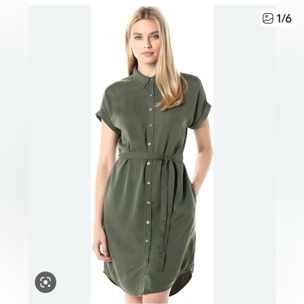 Daily Ritual Amazon Women's Olive Green Drawstring Shirt Dress